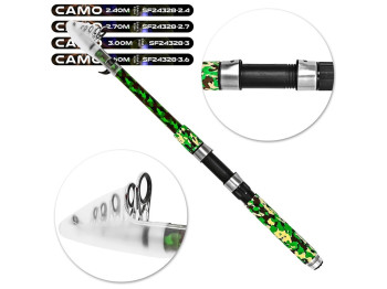 Спиннинг Sam’s Fish Camo, телескопический, стекловолокно, 3,6м, тест 40–60г, вес 350г, цвет камуфляж