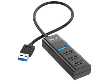 Хаб USB Hoco HB25 Easy mix 4-in-1 converter(USB to USB3.0+USB2.0*3) Колір Чорний