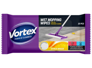 Хозяйственные влажные салфетки Vortex Citrus Breeze, для пола, 15шт