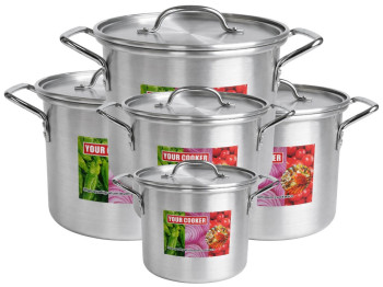 Набір каструль, з кришками, алюміній, 7,5л, 11,5л, 17л, 20л, 25,5л (ціна за 10 предметів)