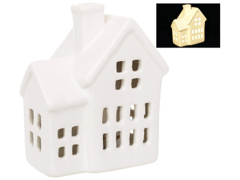 Керамический домик с LED подсветкой, 8,5x5,5x10см, цвет - белый