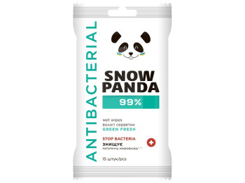 Серветки вологі Сніжна панда Green Fresh, 99% з антимікробною дією, 15шт