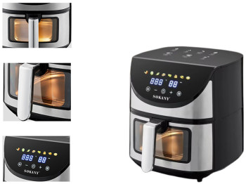 Аерофритюрниця Sokany, 1800Вт, сенсорне керування, 10л, 43,6×35,3×37,5см, колір сталь з чорним