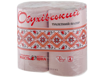 Туалетная бумага Обуховський розовая двухслойная на гильзе 100% вторичное волокно 4шт
