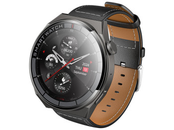 Смарт-часы Hoco Y35, Bluetooth 5.3, 250мАч, TFT дисплей, пластик, кожзам, 100×100×65мм, цвет черный