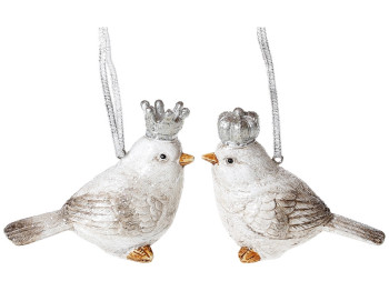 Декоративна підвісна фігурка Пташка в короні, 9,5см, колір - білий