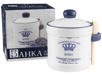 Банка для меда с деревянной ложкой Империя керамическая 10,7х9,2х12,1см 450мл