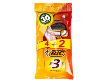 Станки для бритья Bic "Sensitive 3" 3 лезвия (цена за набор 4+2шт)
