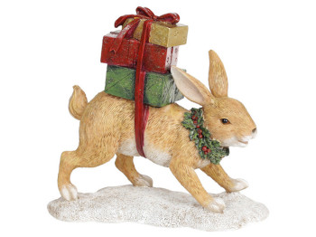 Декоративна статуетка Заєць з подарунками, 19,5см, колір - світло - коричневий