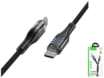 Кабель USB Hoco U115 Transparent 100W With Display Type-C to Type-C 1.2m Колір Чорний
