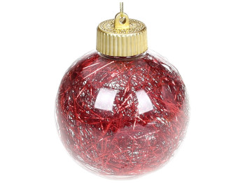 Ёлочный шар с мишурой внутри, 8см, цвет - красный
