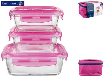 Набор контейнеров Luminarc Pure Box Active + сумка розовый (цена за набор 4 предмета) 51741