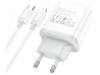 Сетевое зарядное устройство Hoco C104A Stage single port PD20W Type-C to Lightning Цвет Белый