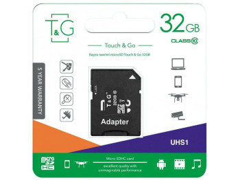Карта пам'яті T&G мicroSDHC 32gb UHS-1 10 Class & Adapter Колір Чорний