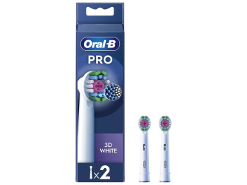 Насадки для електричної зубної щітки Oral-B Pro 3D White, пластик, нейлон, колір білий, 2шт