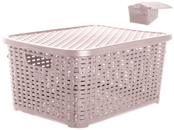 Корзина с крышкой Plastart ротанг пудра 40,5х29,5х19см 18л