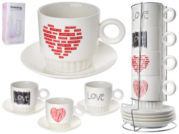 Чашки з блюдцями на стійці 250мл (ціна за набір 9 предметів)