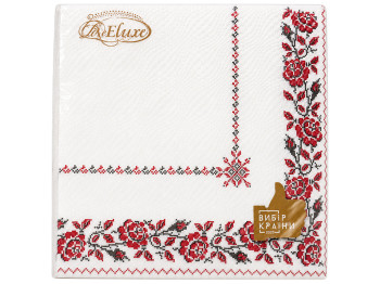 Салфетки бумажные двухслойные La Fleur с красным орнаментом в стиле вышивки, 33×33 см, 16 шт