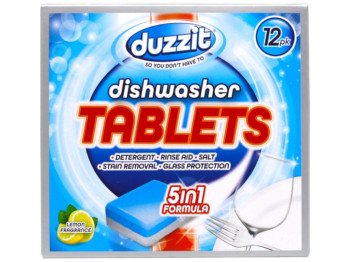 Таблетки для посудомоечной машины Duzzit 5 в 1, с ароматом лимона, 240г, 12шт