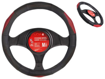 Чехол руля VOIN VLOD-L285 BK/RD размер M (37-39см) черно-красный, перфорированная кожа