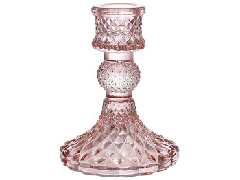 Свічник скляний Crystal, для тонкої свічки, D9,5х10см, колір - ніжно-рожевий