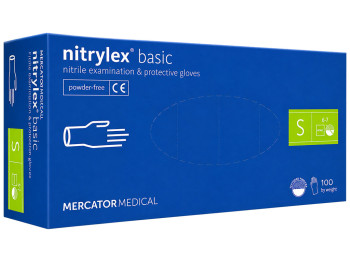 Перчатки нитриловые Mercator Medical Nitrylex Basic, неопудренные, размер S, синие, 100 шт