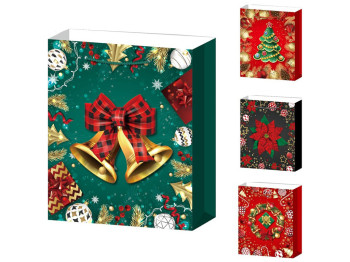Пакет новогодний бумажный M Christmas decorations 3D, 26х32х10см