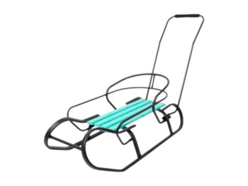 Санки детские с ручкой-толкателем Экспресс, черные, со спинкой и цветным сиденьем