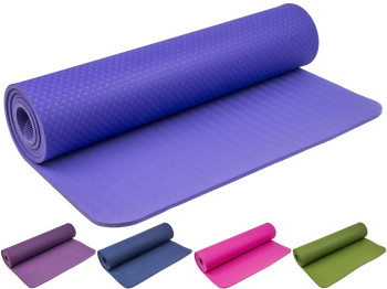 Йогамат TPE 7мм 183х61х0,7см (цвет: сиреневый, черничный, синий, розовый, зеленый).