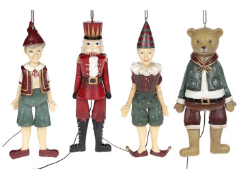 Декоративная подвесная фигурка Марионетки, 19см, 4 дизайна, цвет бордо с зелёным (цена за 1шт)