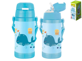 Термос While, нержавіюча сталь, силіконова трубочка, вакуумна ізоляція, 350мл, колір блакитний