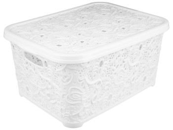 Корзина с крышкой Ажур (цвет - белый) 28л Efe plastics