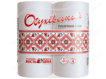 Туалетная бумага Обухівський, СГ 16г/м, 2х слойная, белая, на гильзе (упаковка 4шт)