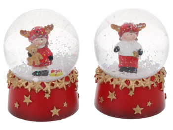 Декоративный водяной шар Детки в оленьих шапках, 8см, 2 дизайна (мальчик и девочка) Уценка-воздух