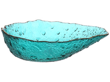 Салатник скляний Drop смарагдовий із золотим обідком, 16,5x12,5x4,5см