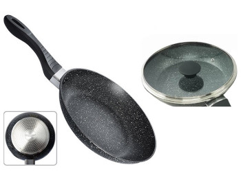 Сковорода литая c крышкой, покрытие Stone, индукционное дно, 20см