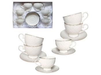 Сервіз S&T Аделіна, 250 мл, блюдце 14 см, фарфор, рельєфний візерунок, колір білий