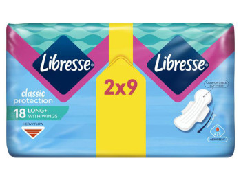 Прокладки гігієнічні Libresse Classic Protection Long+ з крилами, 18 шт (2×9)