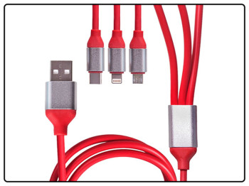 Кабель 3 в 1 USB - Micro USB/Apple/Type C (Red)