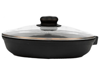 Сковорода чугунная со стеклянной крышкой без ручки Brizoll, 26см, O2660-P2-C