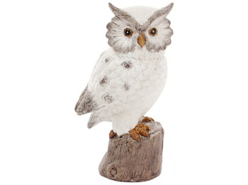 Декоративна статуетка Совушка на пеньку, 18см, колір - білий