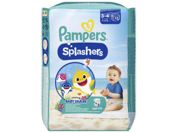 Трусики для плавания Pampers Splashers Baby Shark, не набирают воду, размер 3-4, 6-11 кг, 12шт