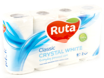 Папір туалетний "Ruta Classic" білий двошаровий (ціна за уп. 8 рулонів)