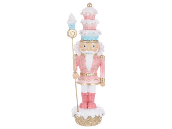 Фигура декоративная Щелкунчик с пирожными, полистоун, 6,5×6,5×23,5см, цвет розовый с голубым