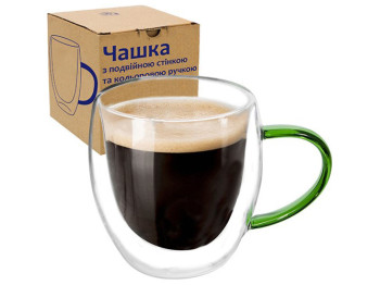 Чашка с двойной стенкой и цветной ручкой 250мл