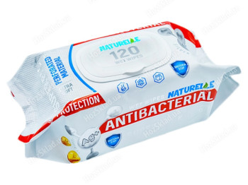 Влажные салфетки антибакт. NATURELLE с D-пантенолом, ионами серебра и витамином Е, 120шт с клапаном