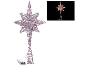 Верхівка на ялинку з підсвічуванням Зірка (10 LED лампочок від батарейок 2AA), 40см, колір рожевий