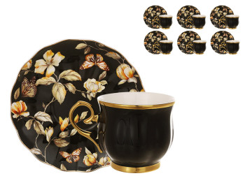 Чайный фарфоровый набор Black Magnolia, 6 чашек 200 мл, 6 блюдец (цена за набор 12 предметов)