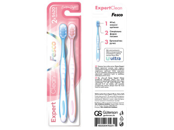 Зубні щітки Fesco Expert Clean, м'які, рожева та блакитна, набір із 2 шт.