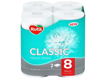 Папір туалетний Ruta Classic, 2х шаровий, 8 рулонів, білий